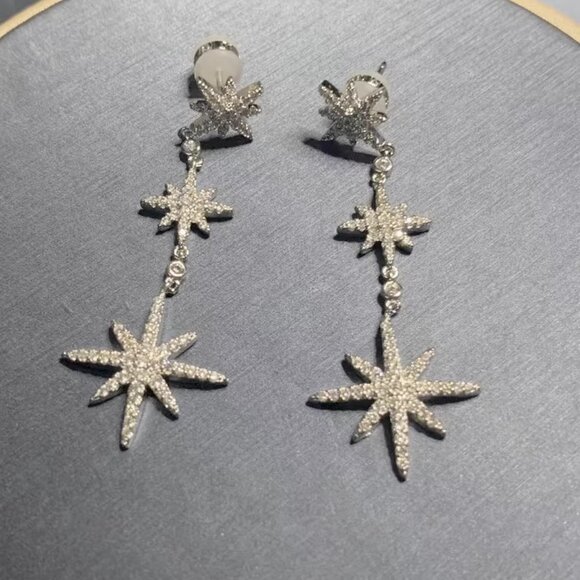 APM Monaco Météorites Three Star Pendant Earrings - Silver White - Picture 3 of 6